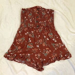 AMERICAN EAGLE Sz L Strapless Brown Floral Romper